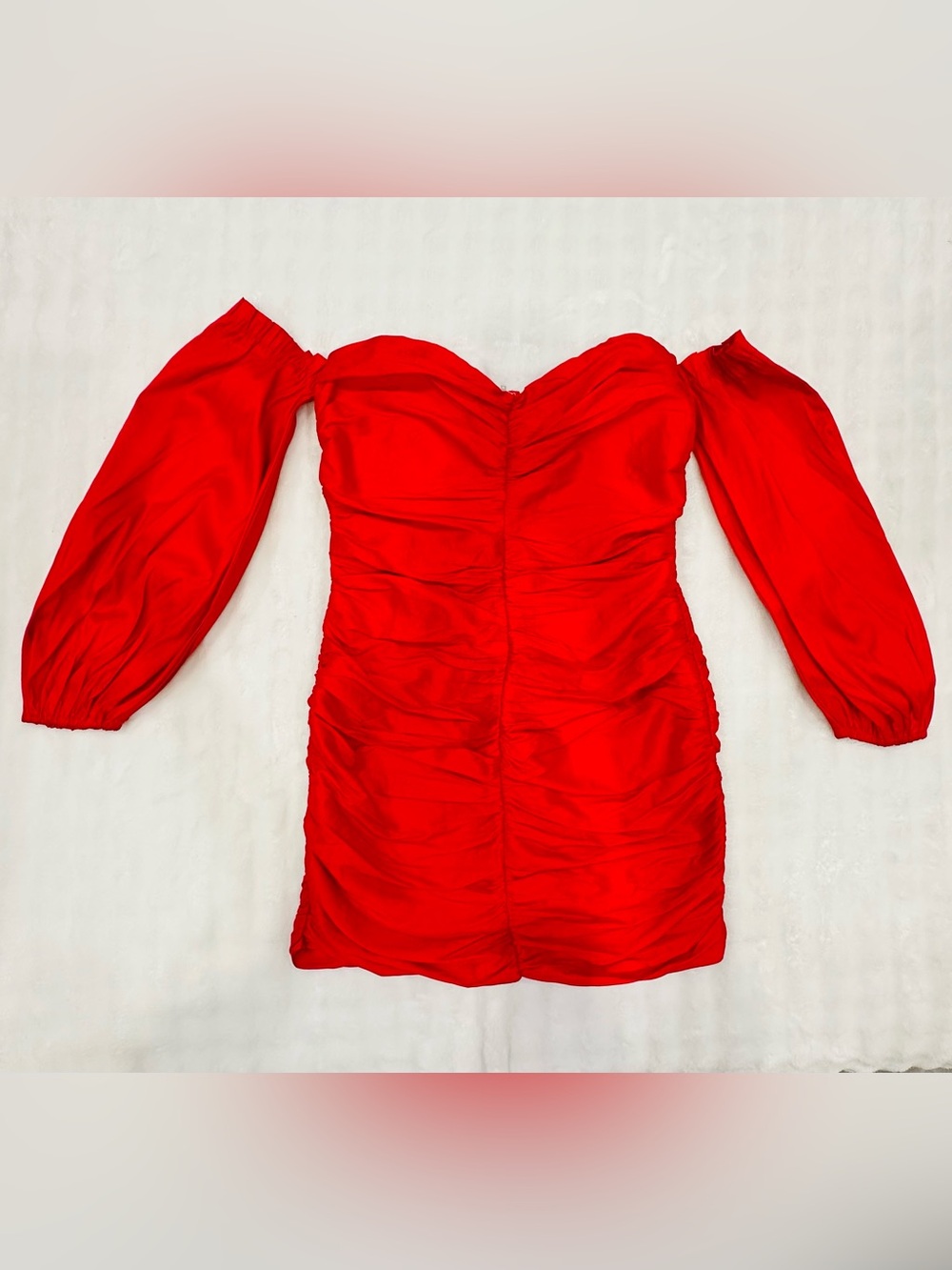 Red Off-Shoulder Ruched Mini Dress